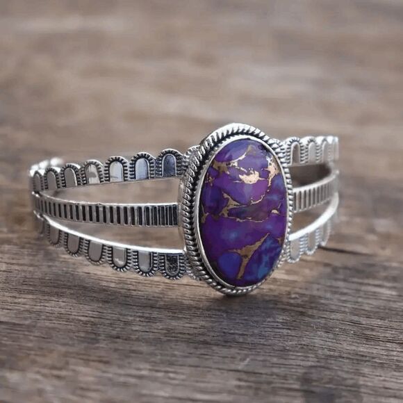 Western Boho Turquoise Cuff Bracelet - Picture 2 of 4